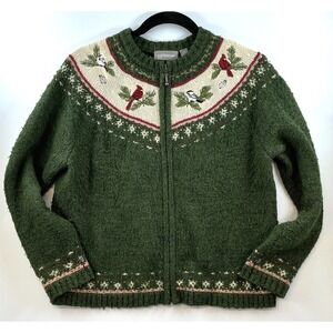 Croft Barrow Bird Fair Isle Zip Cardigan Petite Small Cottagecore Cabincore Xmas